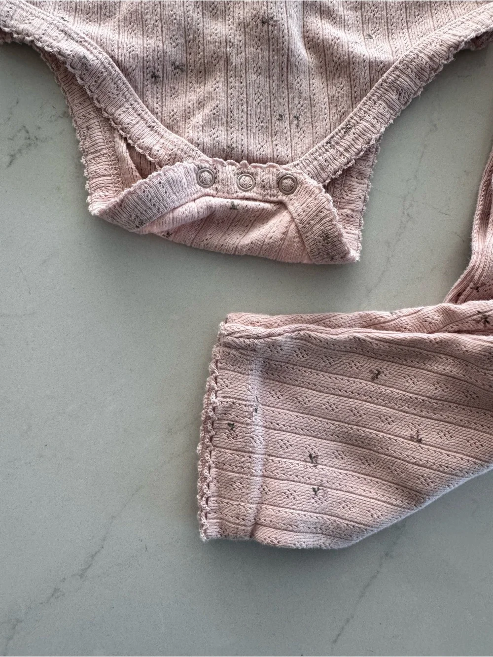 Colored Organics Pale Pink Pointelle long-sleeve One-Piece & Pants Set